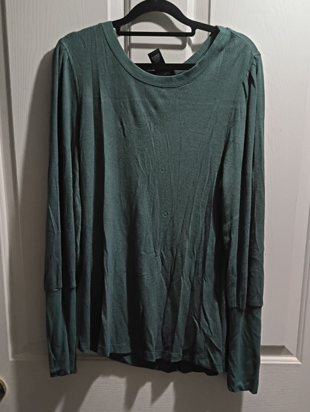 Long Sleeve Ribbed Crewneck Top in Teal Green